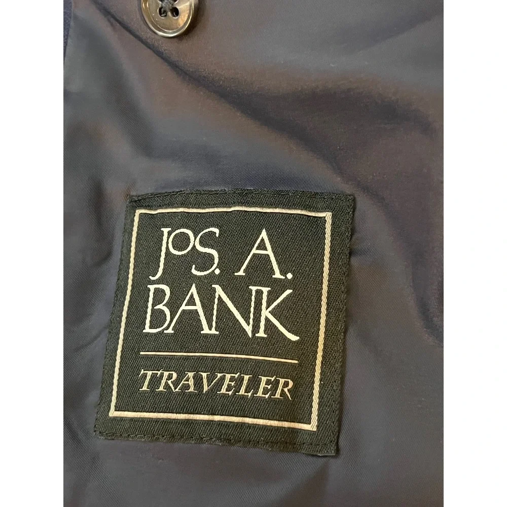 JOS A BANK TRAVELER Mens Wool Blazer Sport Coat Navy Blue‎ Plaid Size 40S